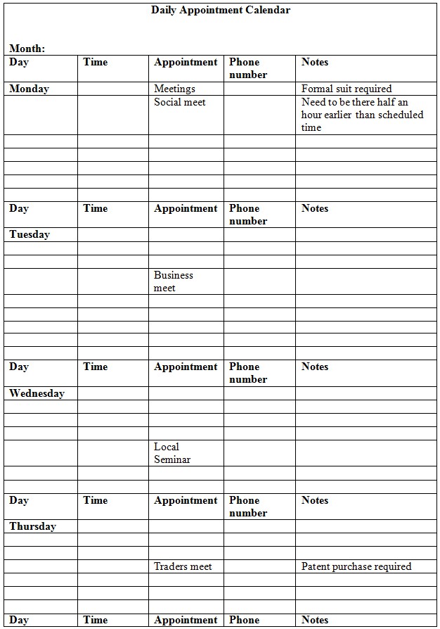 6 best images of printable daily appointment book