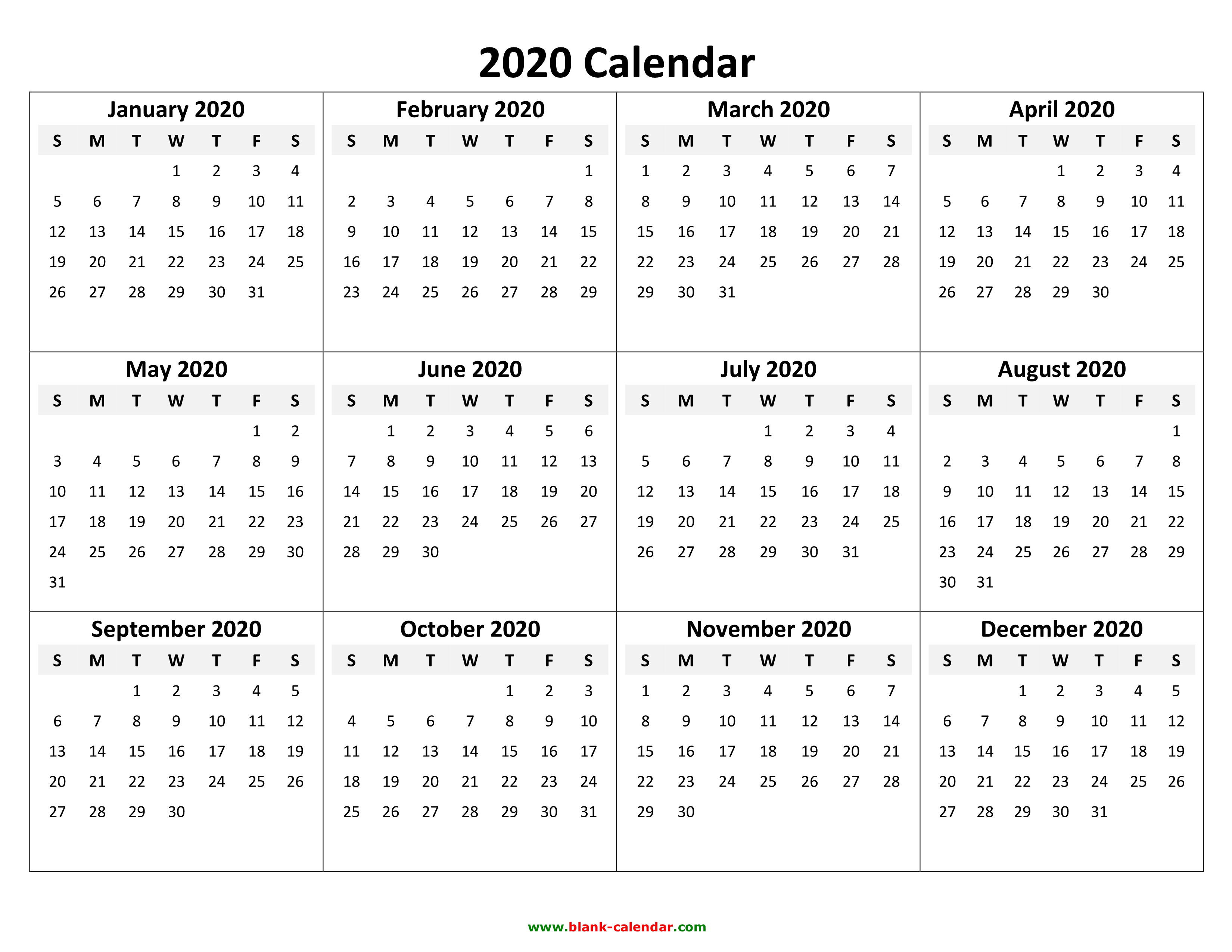 2020 printable calendar download free blank templates