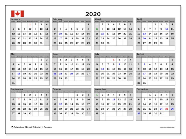 2020 calendar canada michel zbinden en