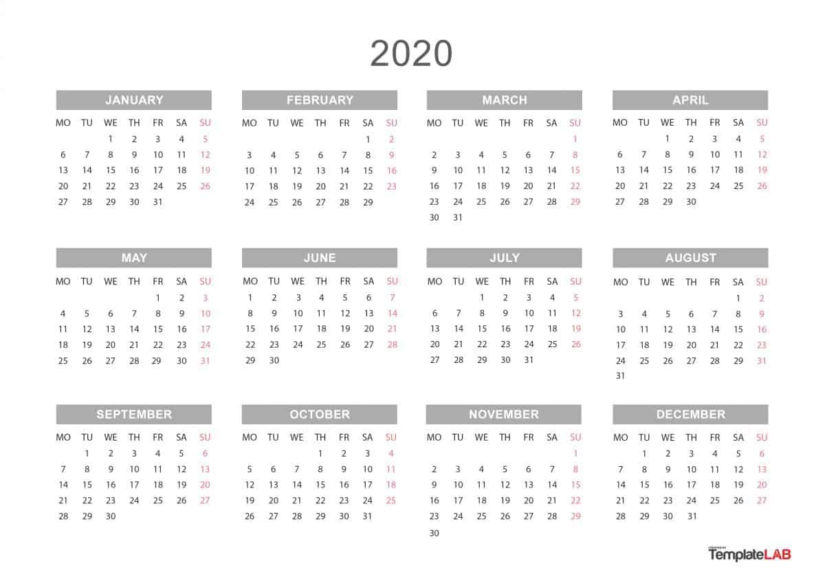 2020 printable calendars monthly with holidays yearly