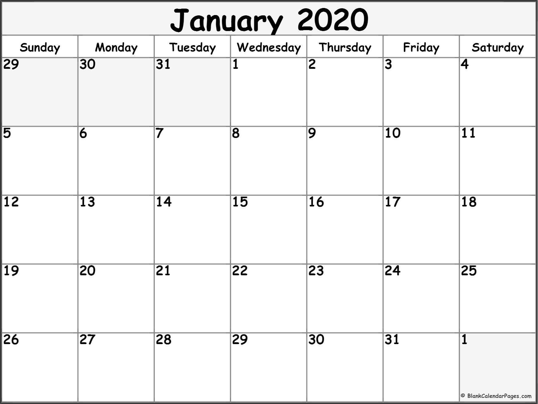 january 2020 blank calendar templates