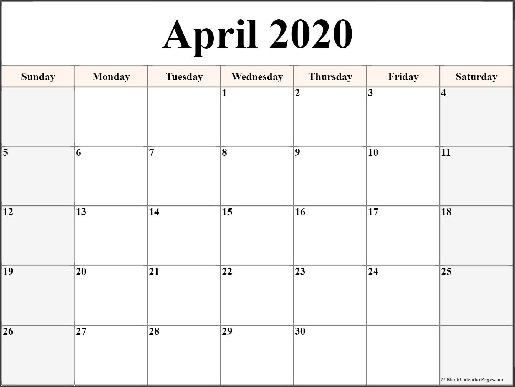 april 2020 calendar free printable monthly calendars