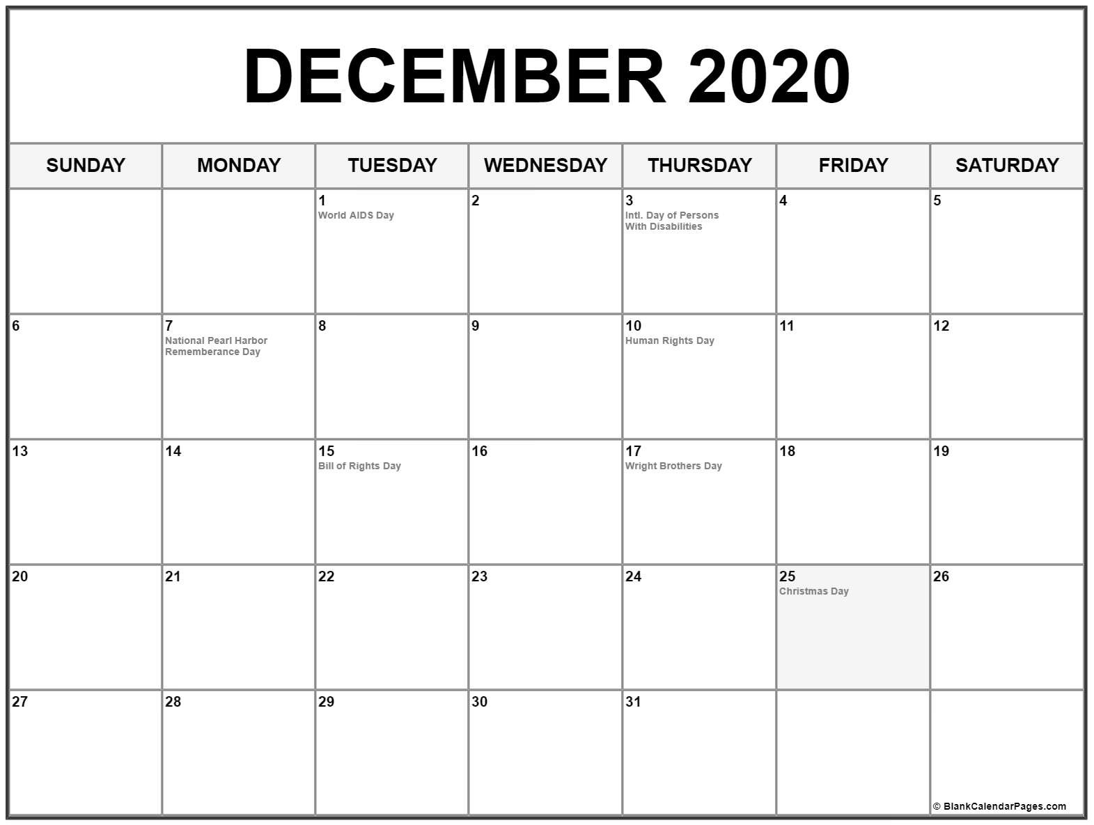 collection of december 2020 calendars with holidays