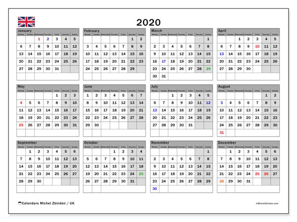 2020 calendar uk michel zbinden en