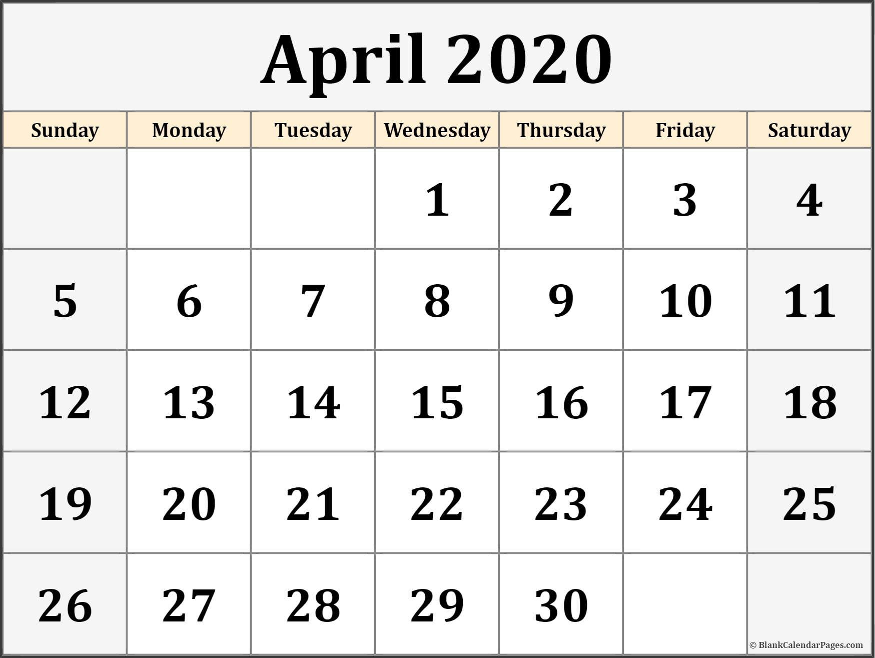 april 2020 calendar free printable monthly calendars