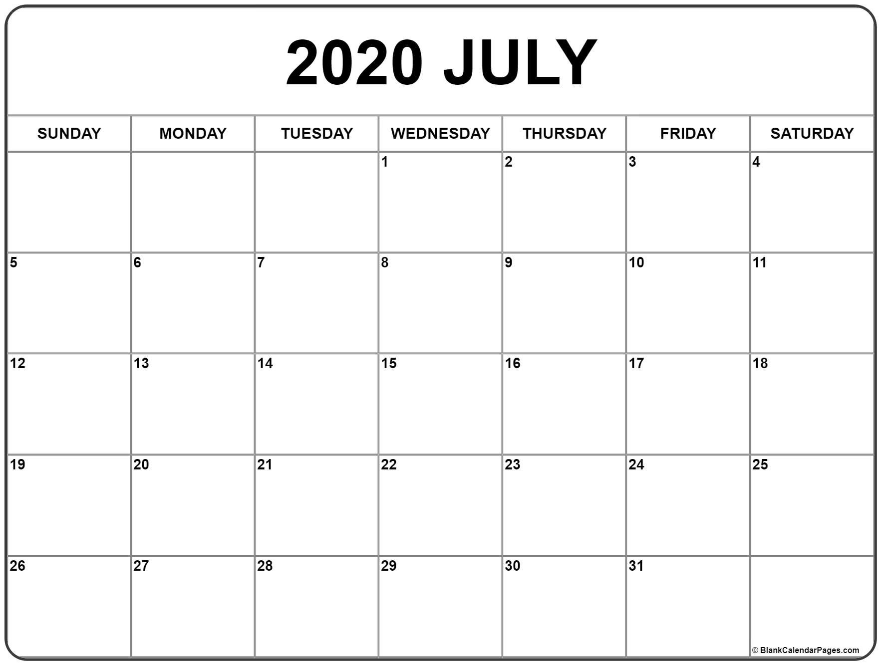 july 2020 calendar free printable monthly calendars