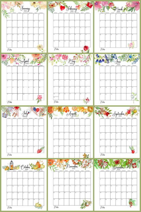 free floral 2020 printable calendar on sutton place