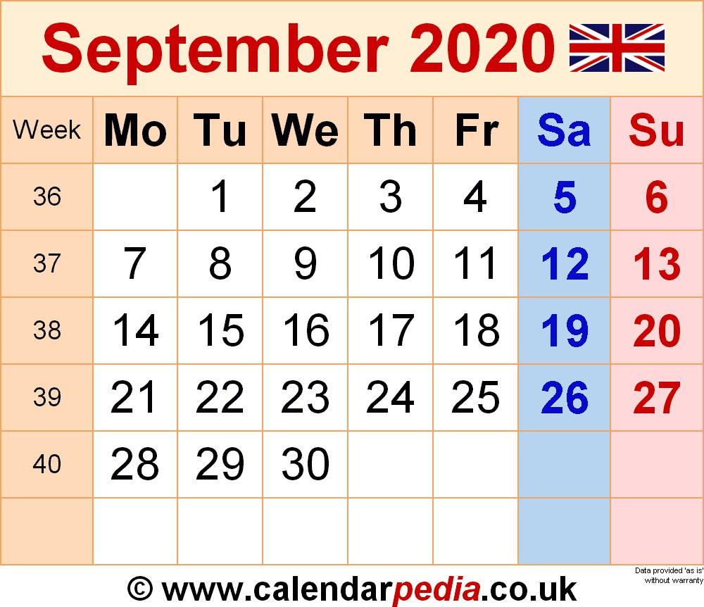 calendar september 2020 uk bank holidays excel pdf word