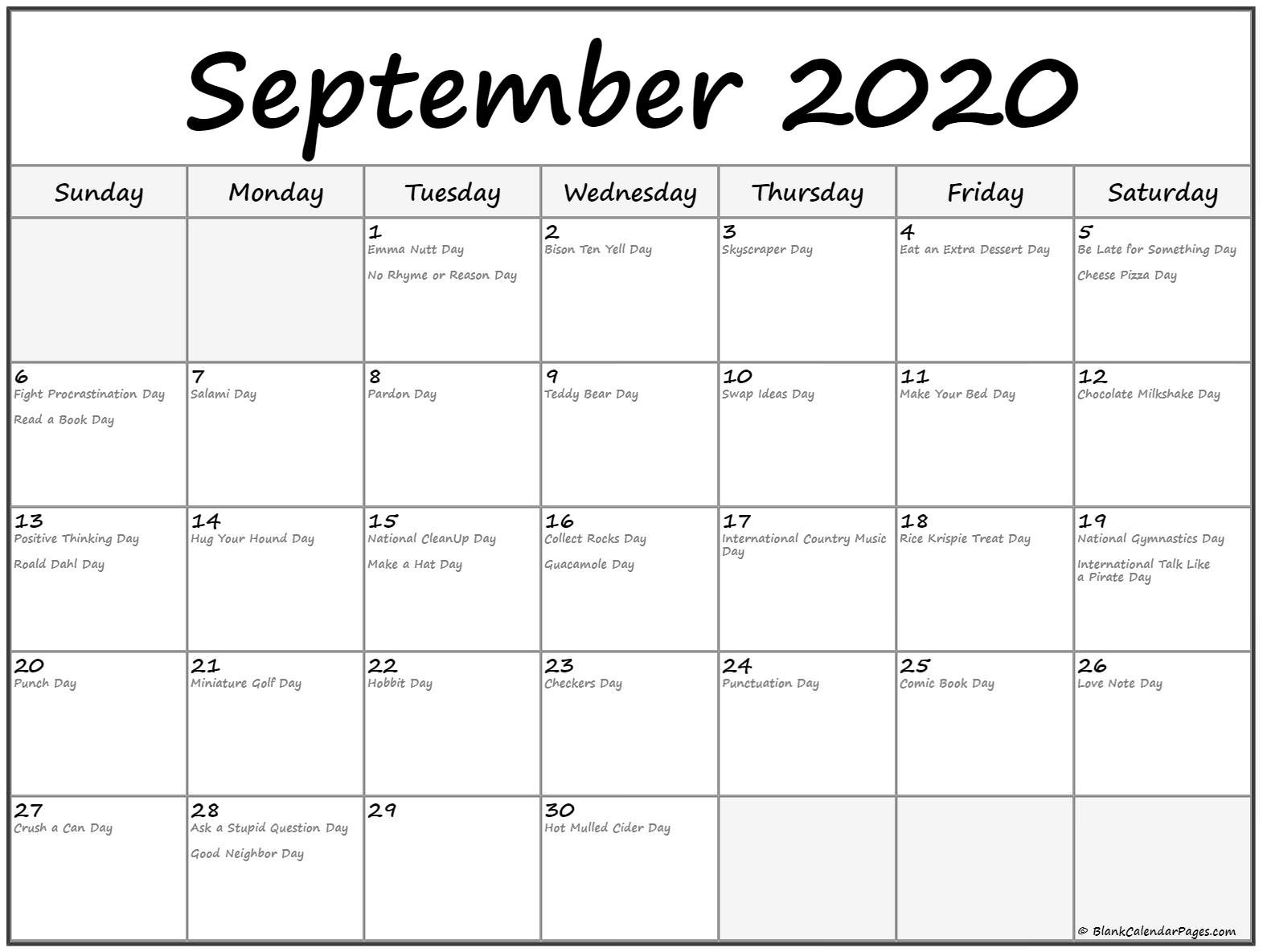 collection of september 2020 calendars with holidays