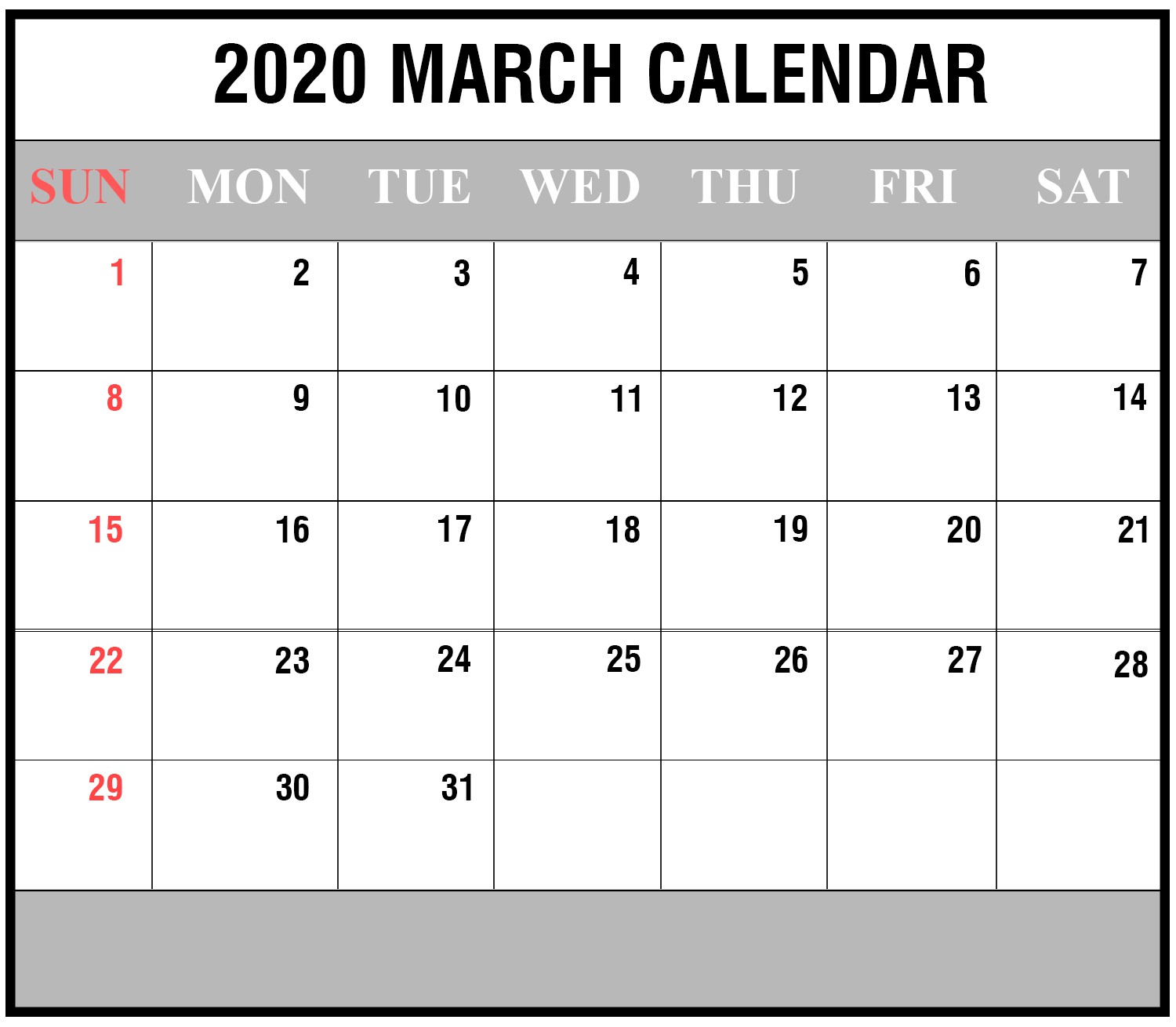free blank march 2020 printable calendar in pdf excel