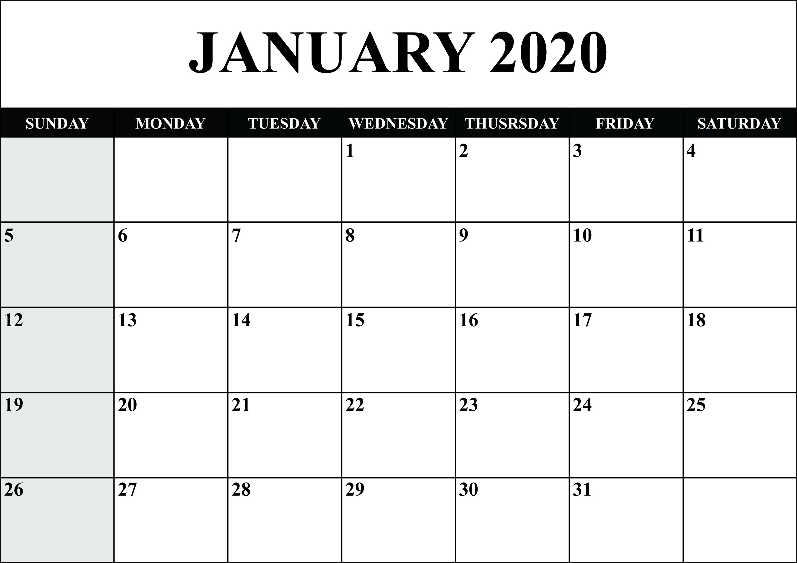 free blank january 2020 calendar printable in pdf word