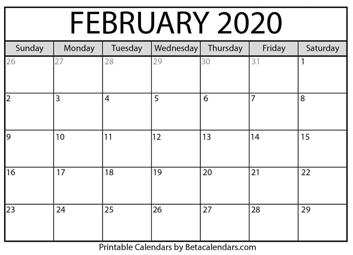 blank february 2020 calendar printable beta calendars