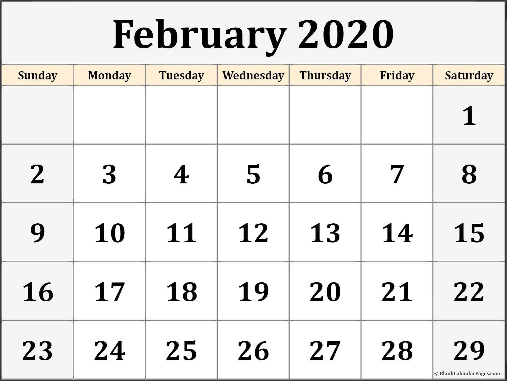 february 2020 calendar free printable monthly calendars