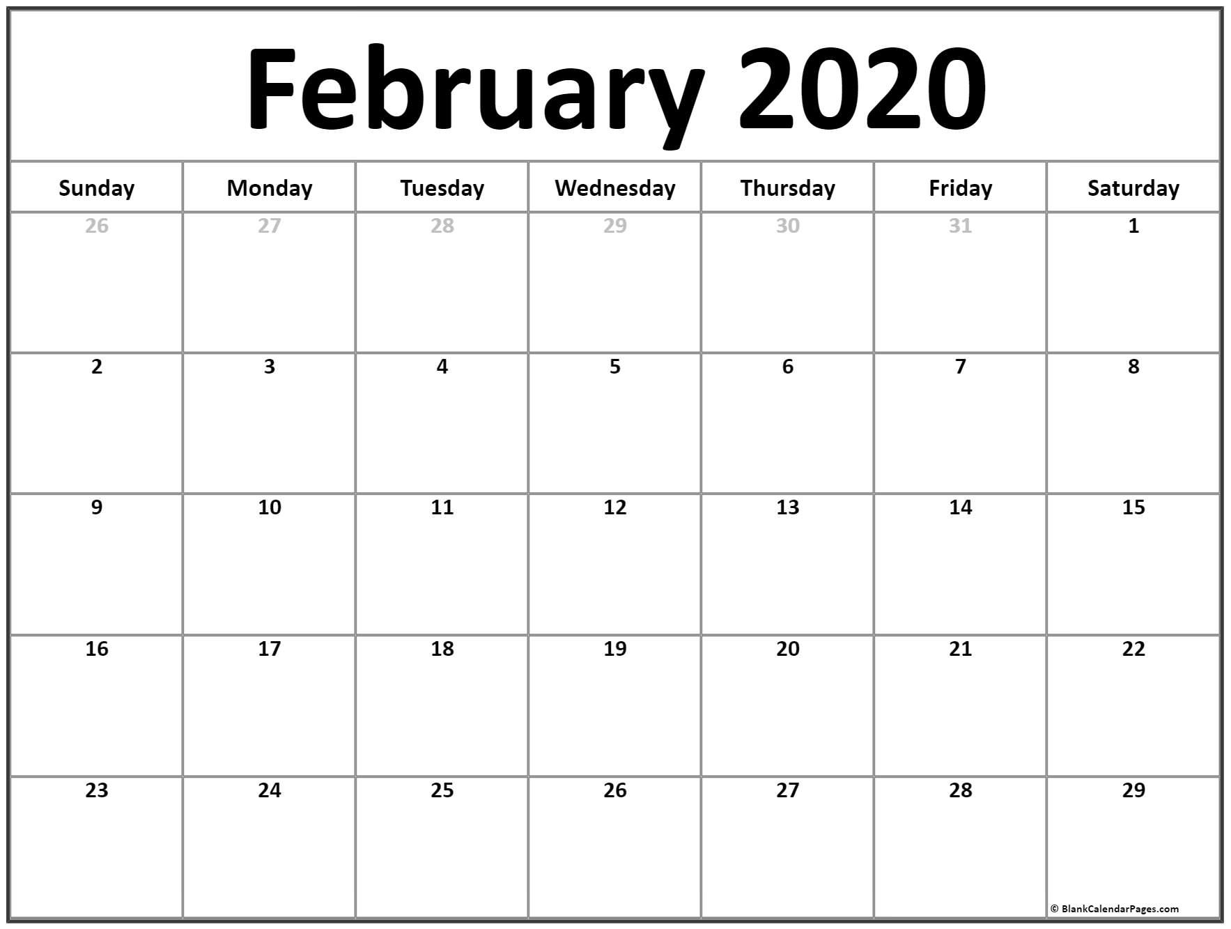 february 2020 calendar free printable monthly calendars