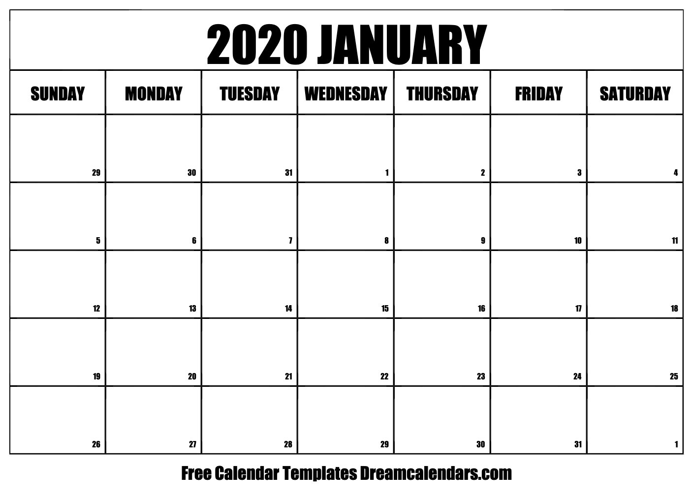 free blank january 2020 printable calendar