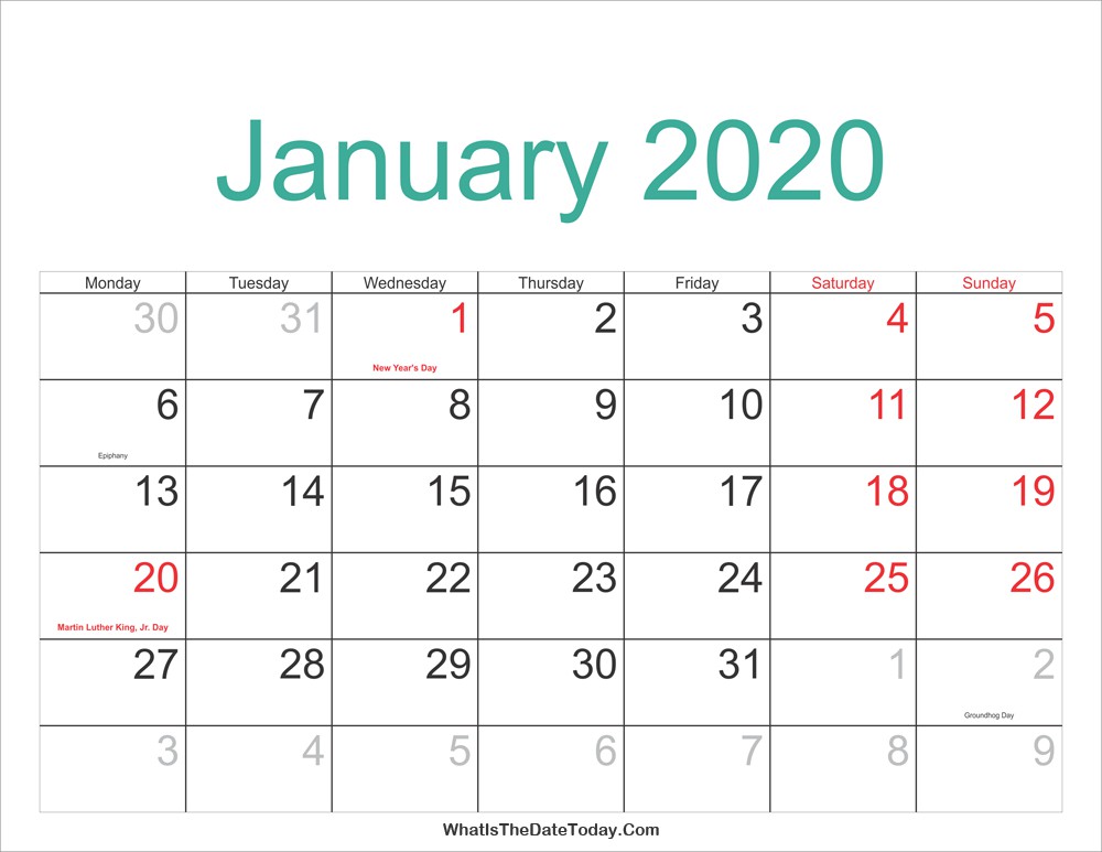 january 2020 calendar with holidays calendar march
