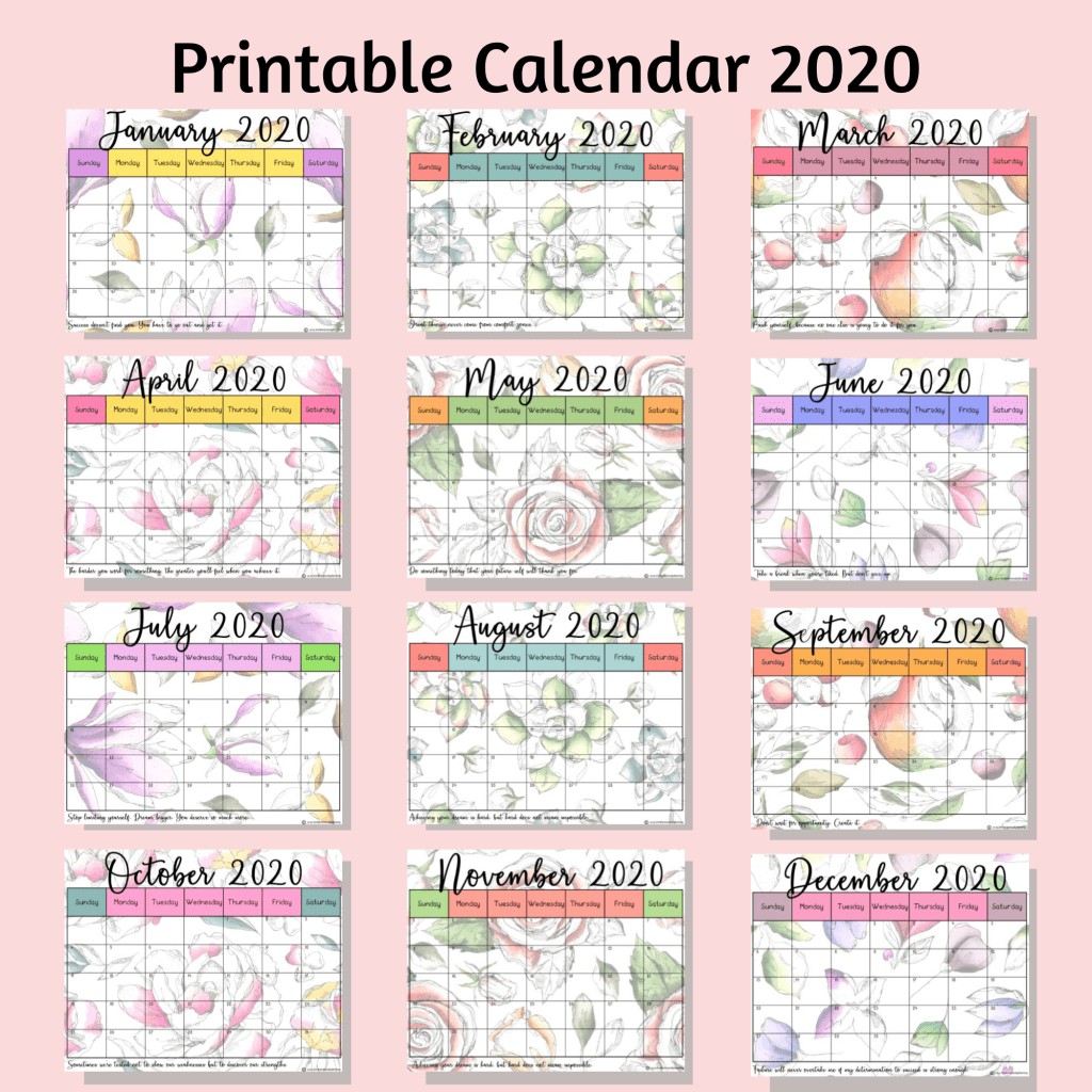 beautiful floral free printable calendar 2020 for mommies
