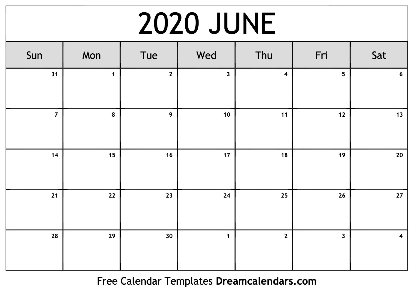 free blank june 2020 printable calendar