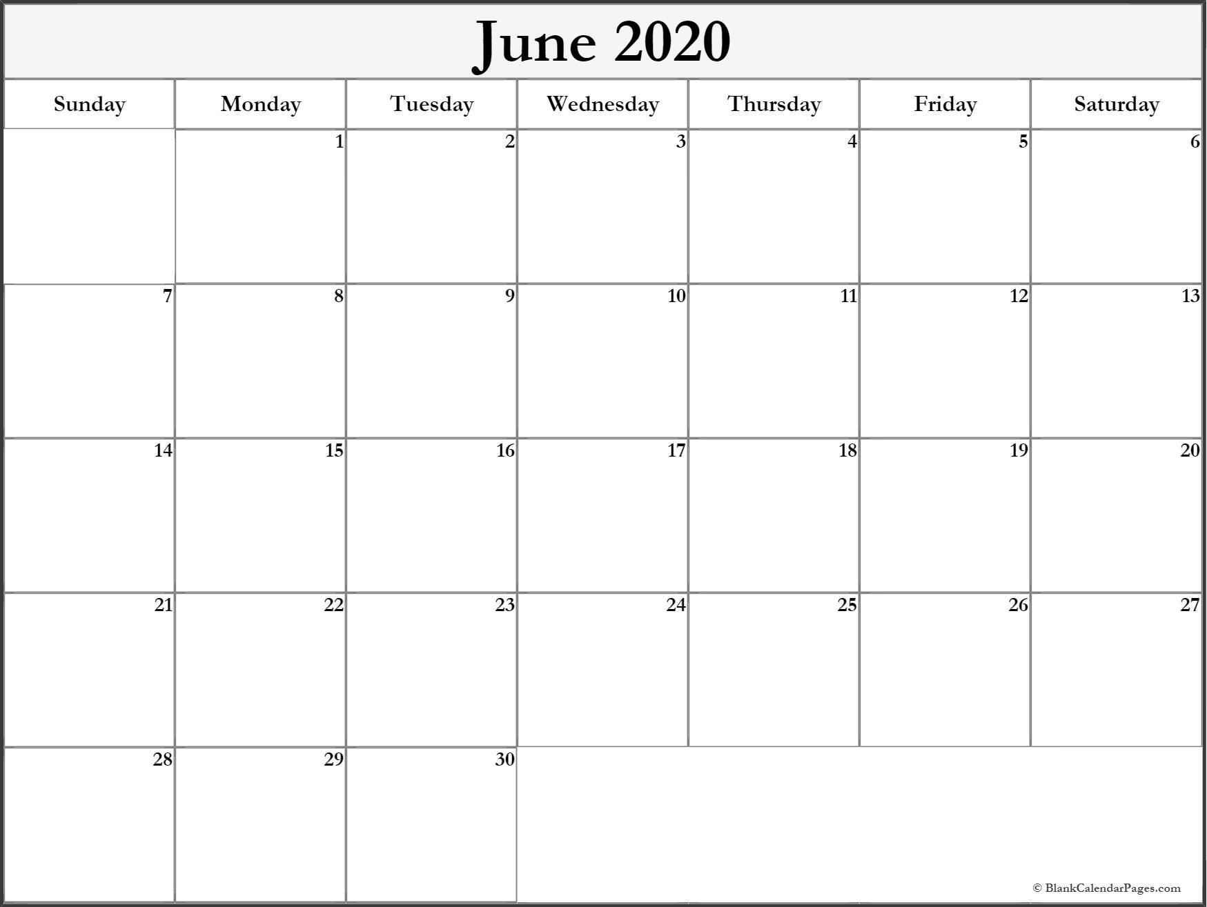 june 2020 blank calendar templates