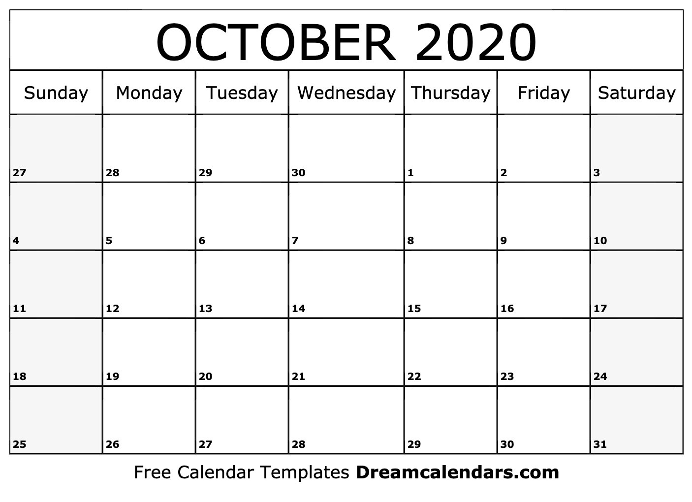 free blank october 2020 printable calendar