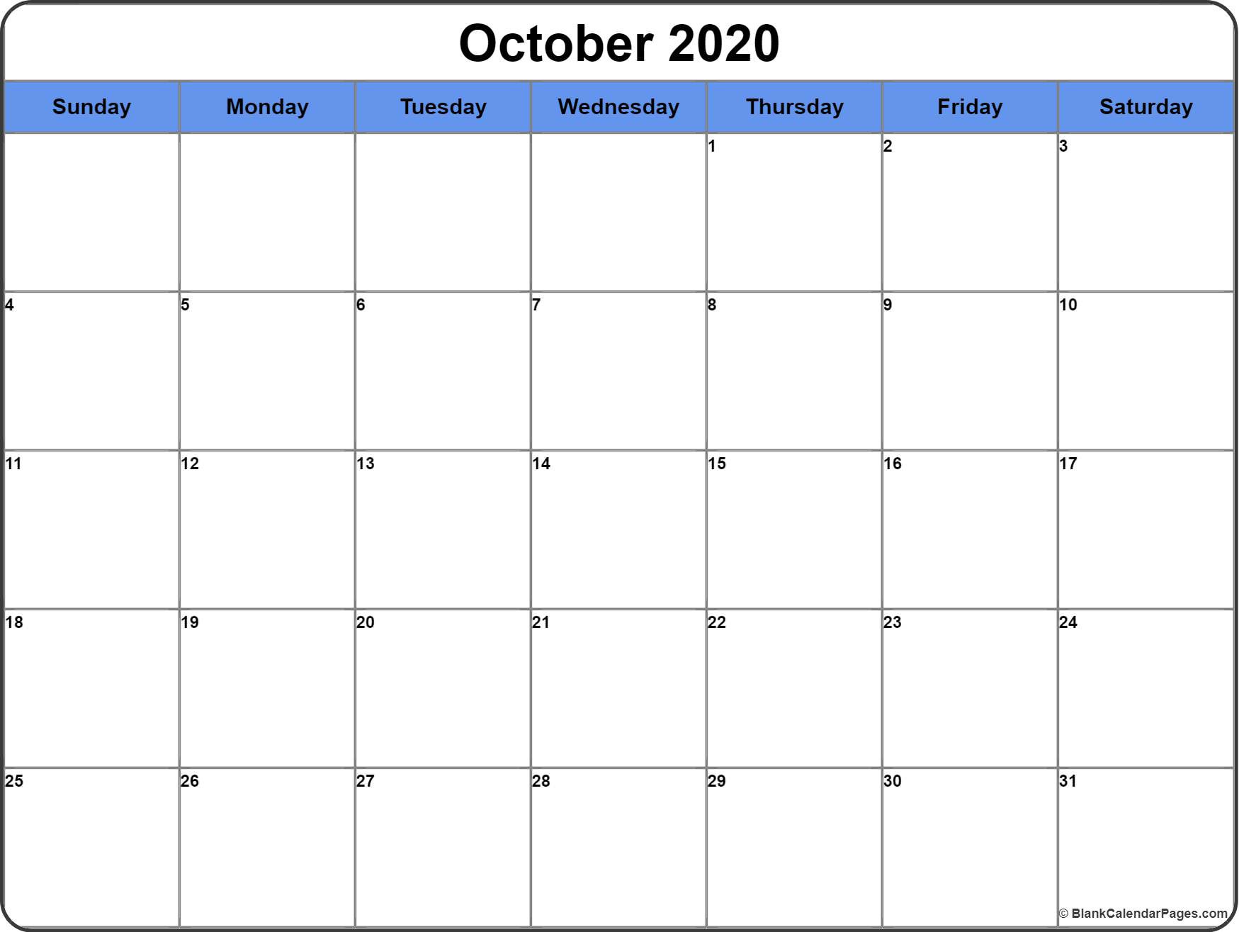 october 2020 calendar 56 templates of 2020 printable