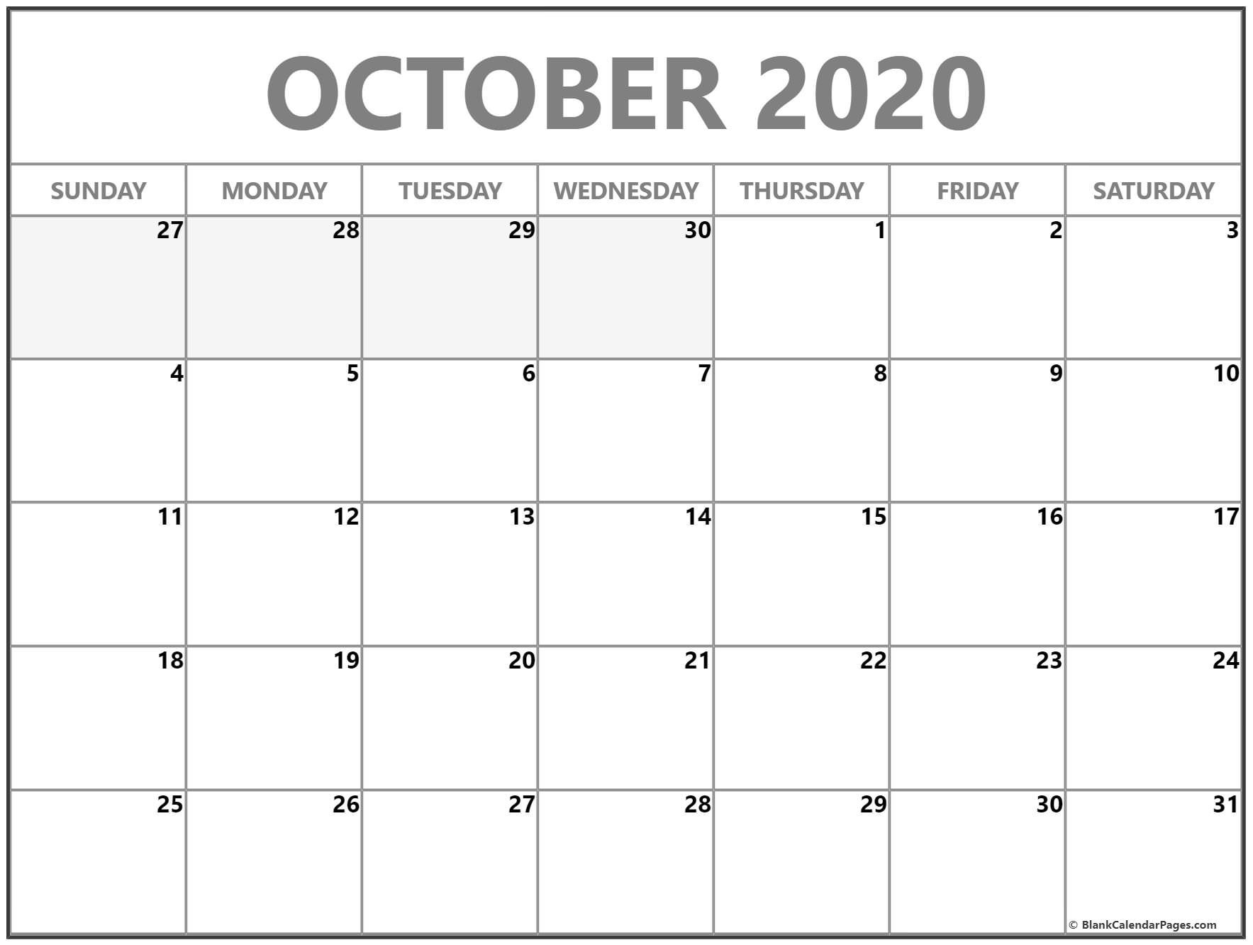 october 2020 calendar free printable monthly calendars