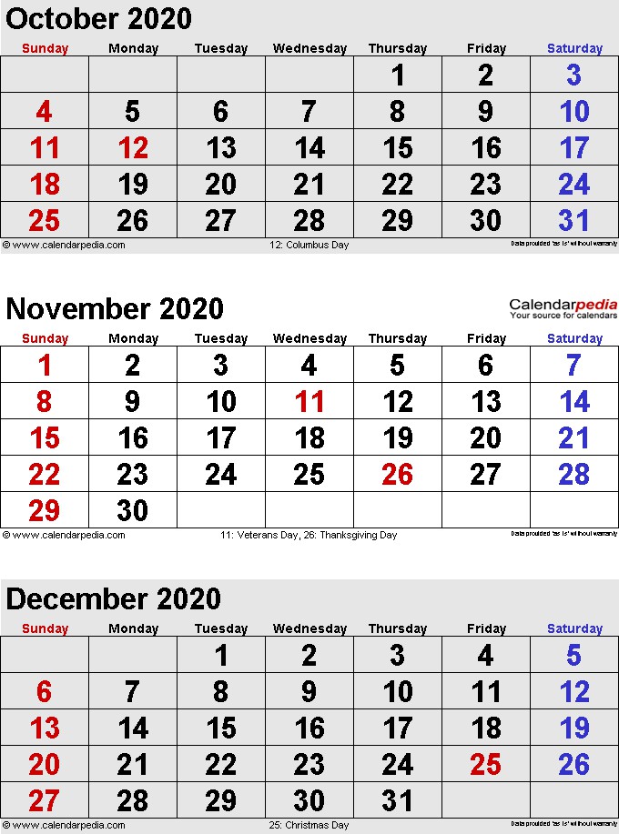 november 2020 calendars for word excel pdf