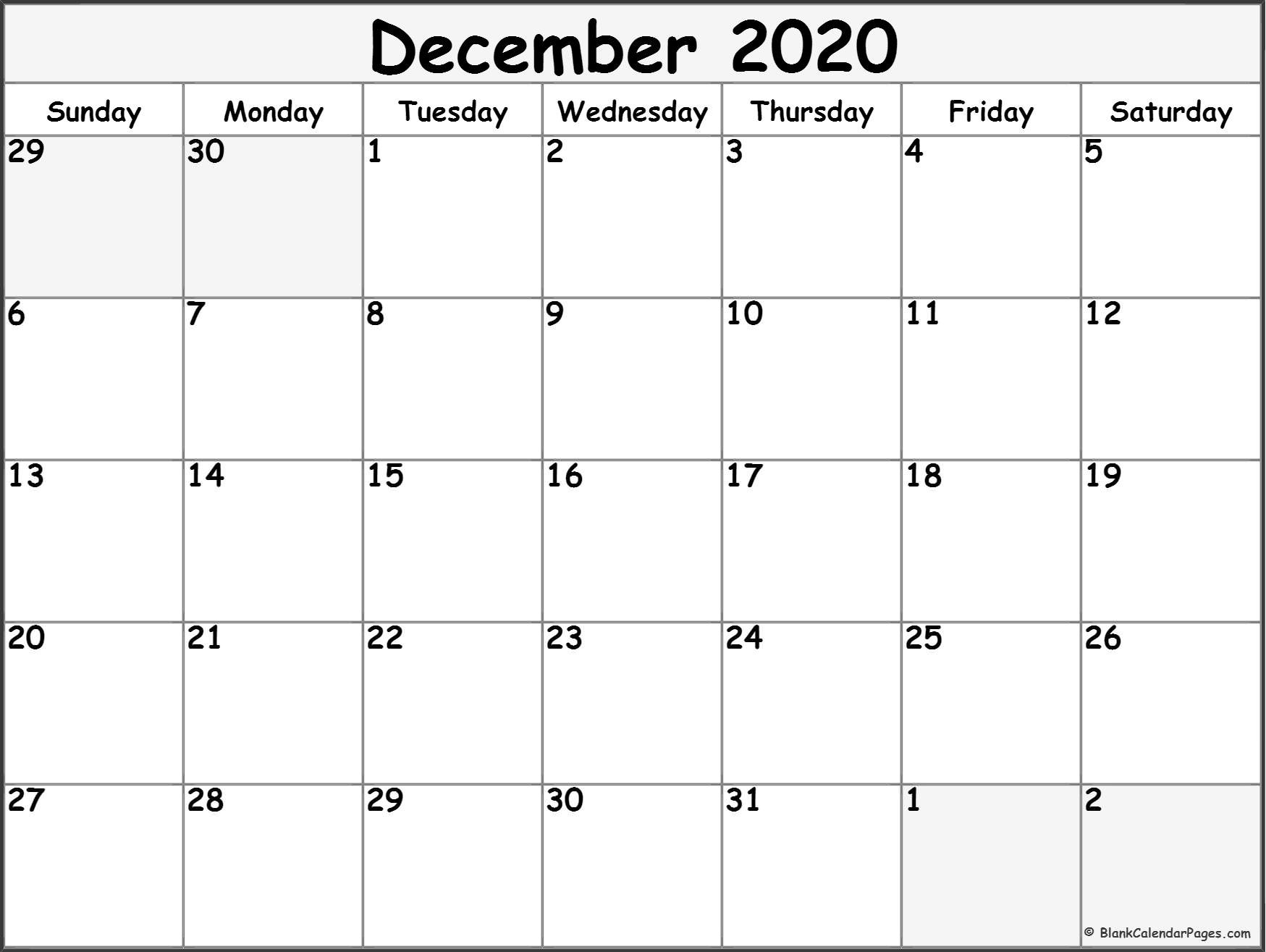 december 2020 calendar free printable monthly calendars