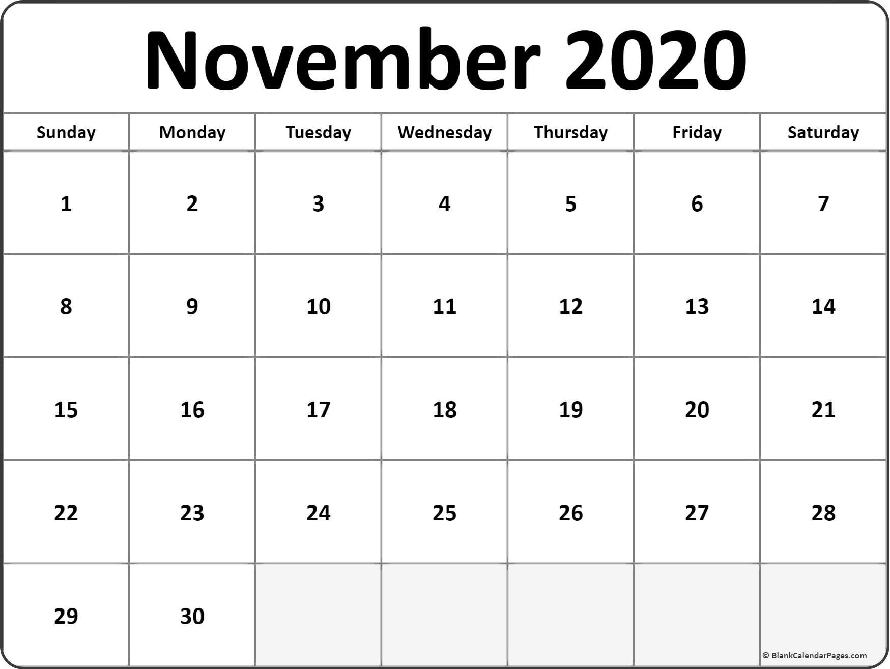 november 2020 blank calendar templates