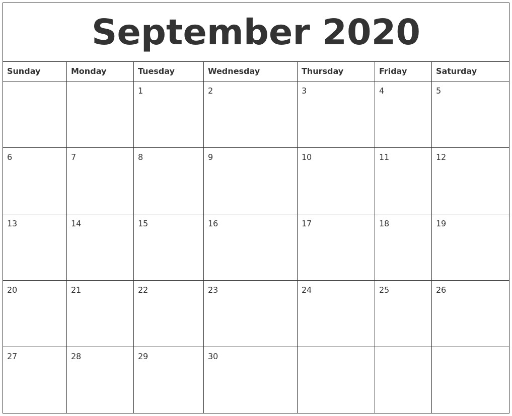 september 2020 calendar month
