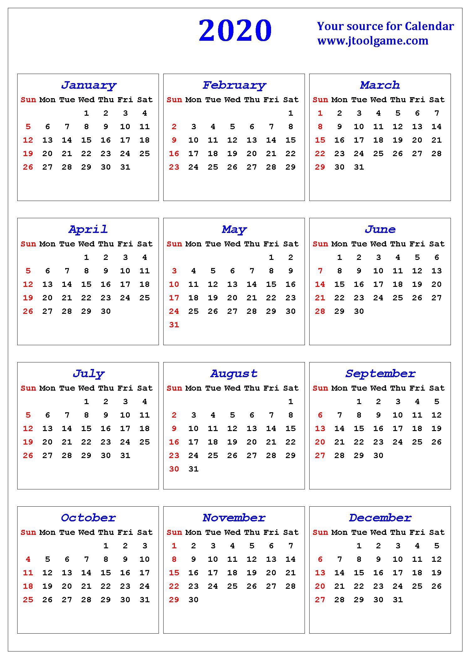 2020 calendar printable calendar 2020 calendar in