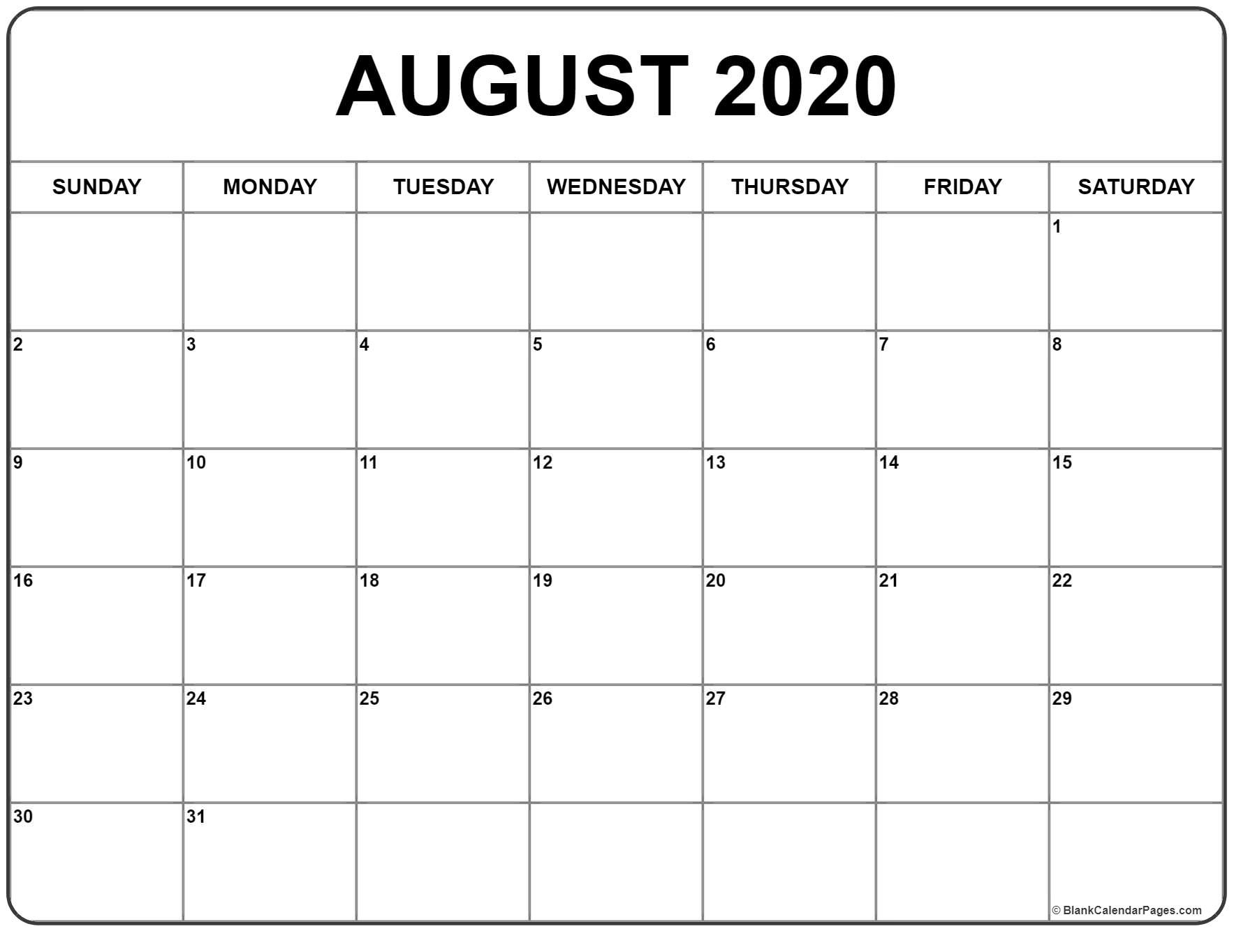 august 2020 calendar free printable monthly calendars