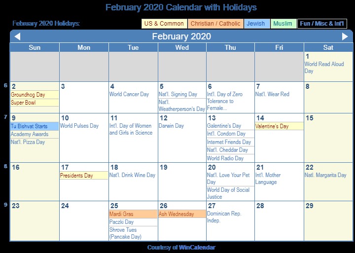 print friendly february 2020 us calendar for printing