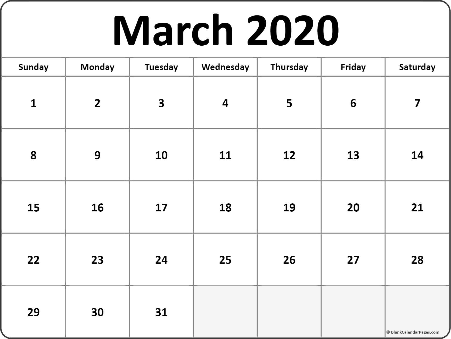 march 2020 blank calendar templates