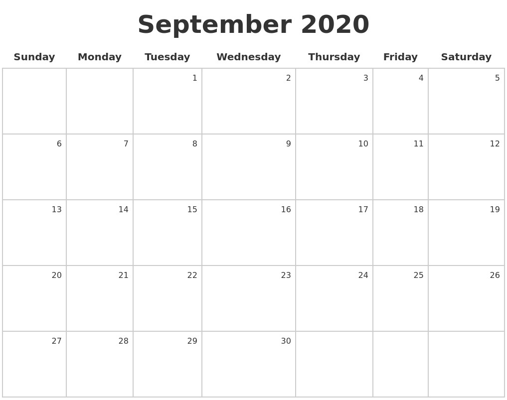 september 2020 make a calendar