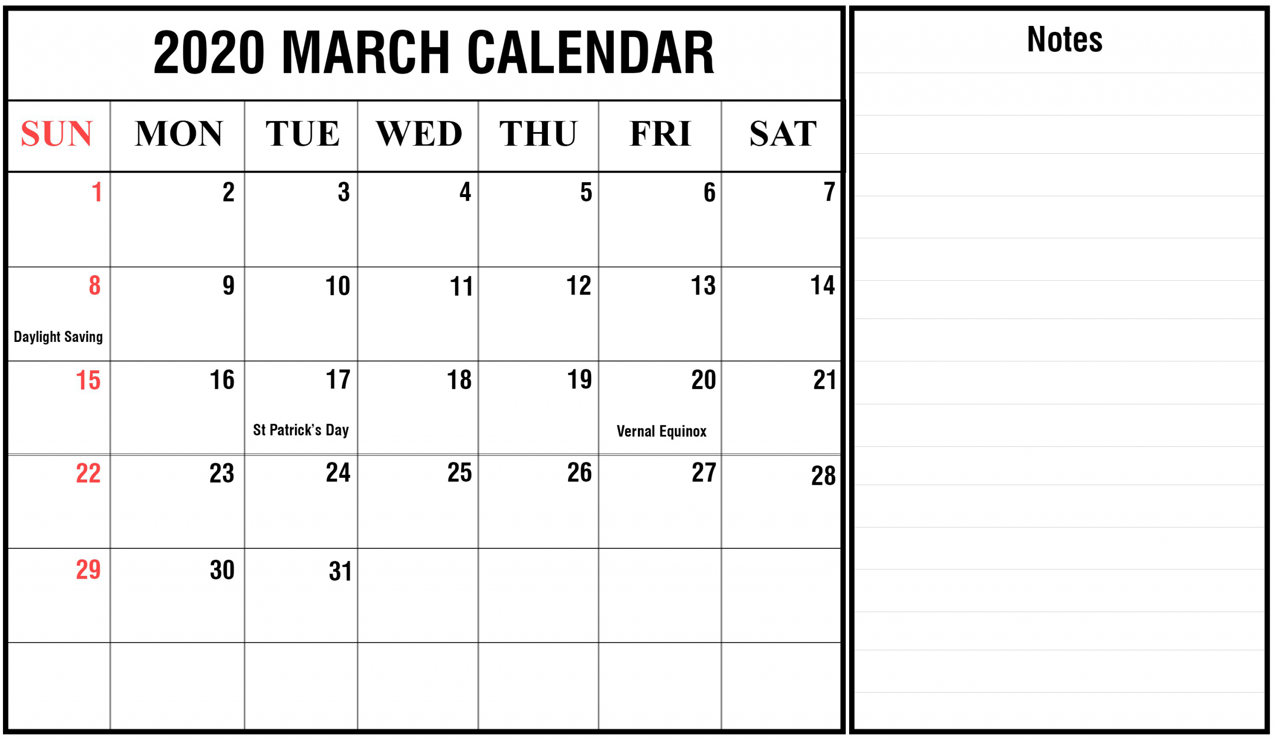 free march 2020 holidays calendar printable template pdf
