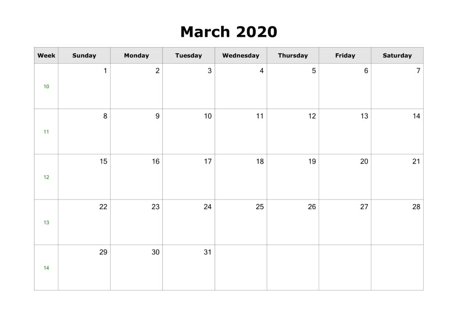 printable march 2020 calendar free blank templates