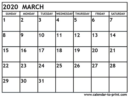 march 2020 calendar printable