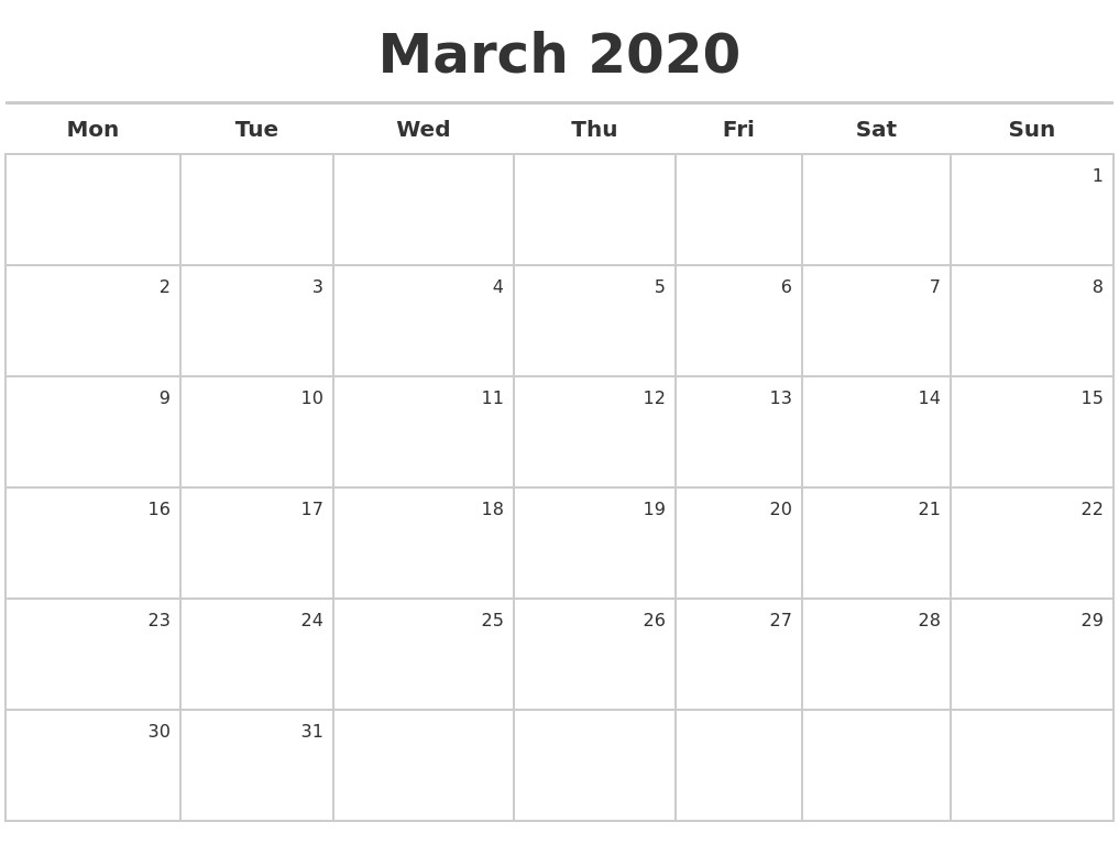 march 2020 calendar maker