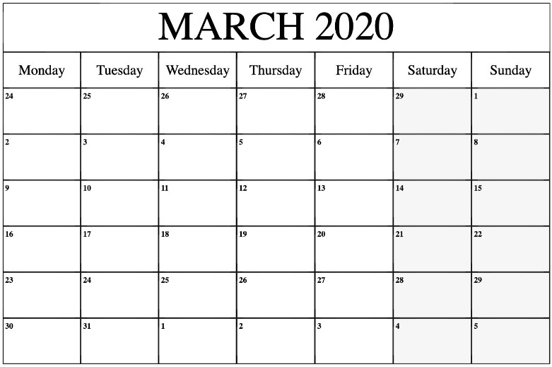 monthly calendar template march 2020 monthly calendar