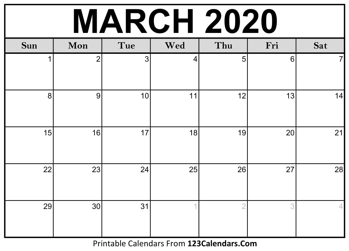 march 2020 printable calendar 123calendars com