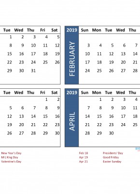 printable 4 month calendar 2019 january february march