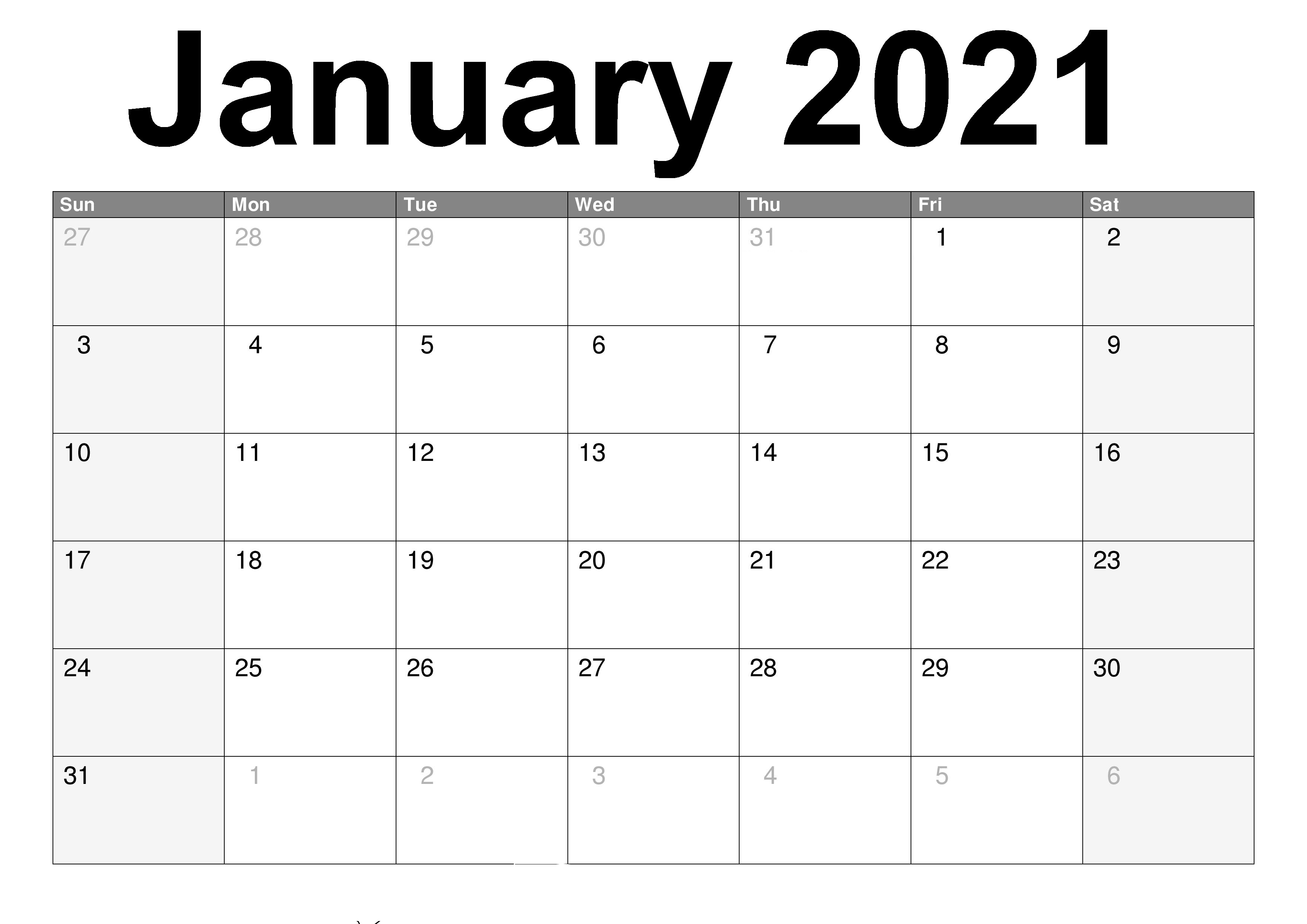 Free January 2021 Calendar Printable - Printable Calendar