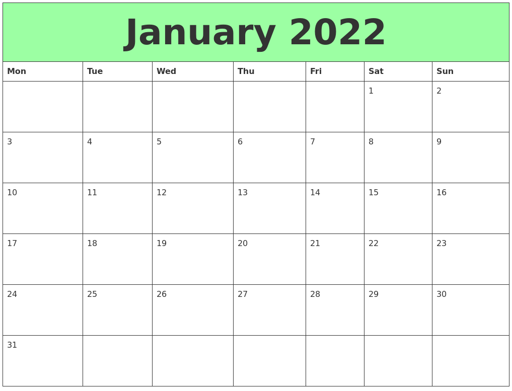 January 2022 Printable Calendars