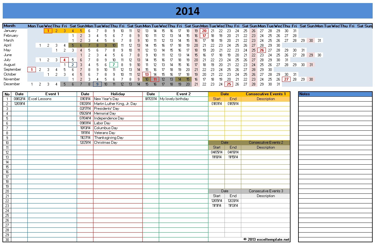 2014 calendar templates microsoft and open office templates