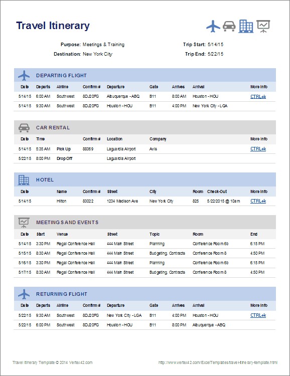 travel itinerary template