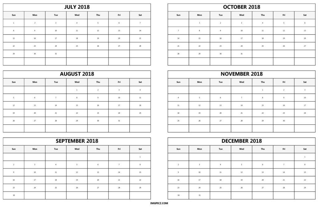 6 month 2018 calendar printable monthly calendar