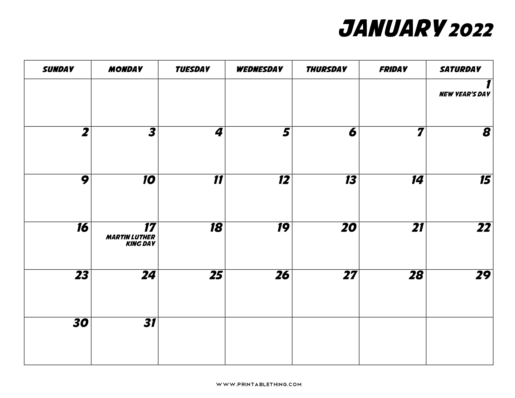 20+ January 2022 Calendar | Printable, PDF, US Holidays ...