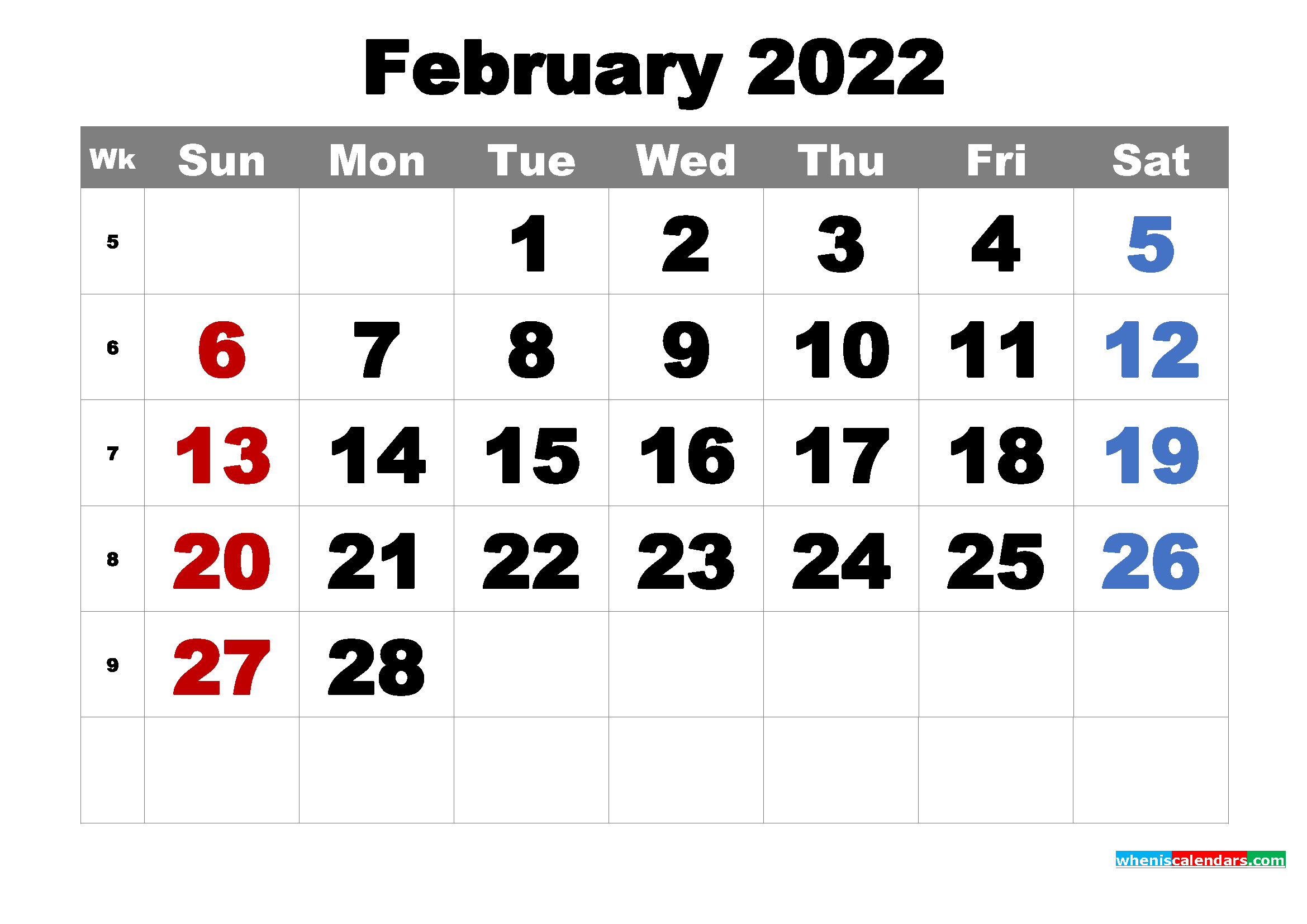 Free Printable February 2022 Calendar Word, PDF, Image ...