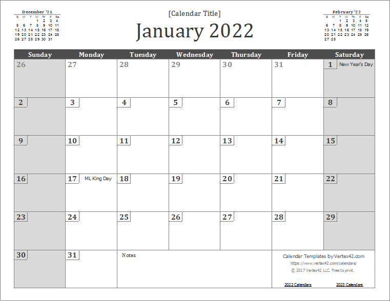 Free Printable Wall Calendar 2022